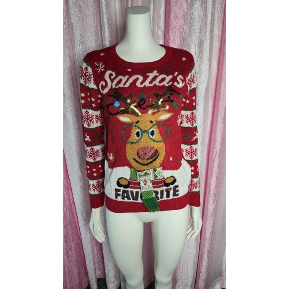 Christmas Santa's Favorite Rudolph Holiday Sweater Size Medium - Picture 2 of 10